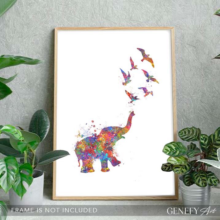 Elephant Chasing Birds Art Print - Genefy Art
