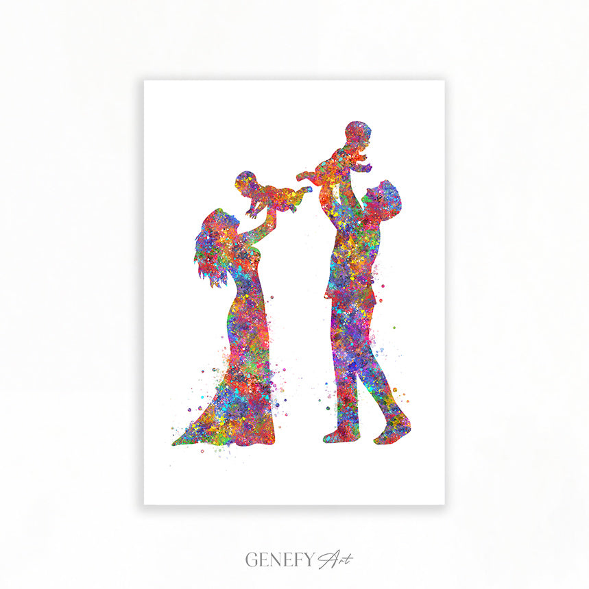 Family of 4 Watercolour Art Print