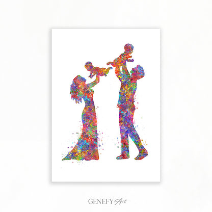Family of 4 Watercolour Art Print