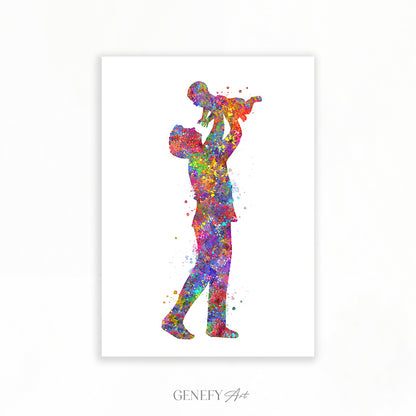 Father Holding Baby Watercolour Art Print