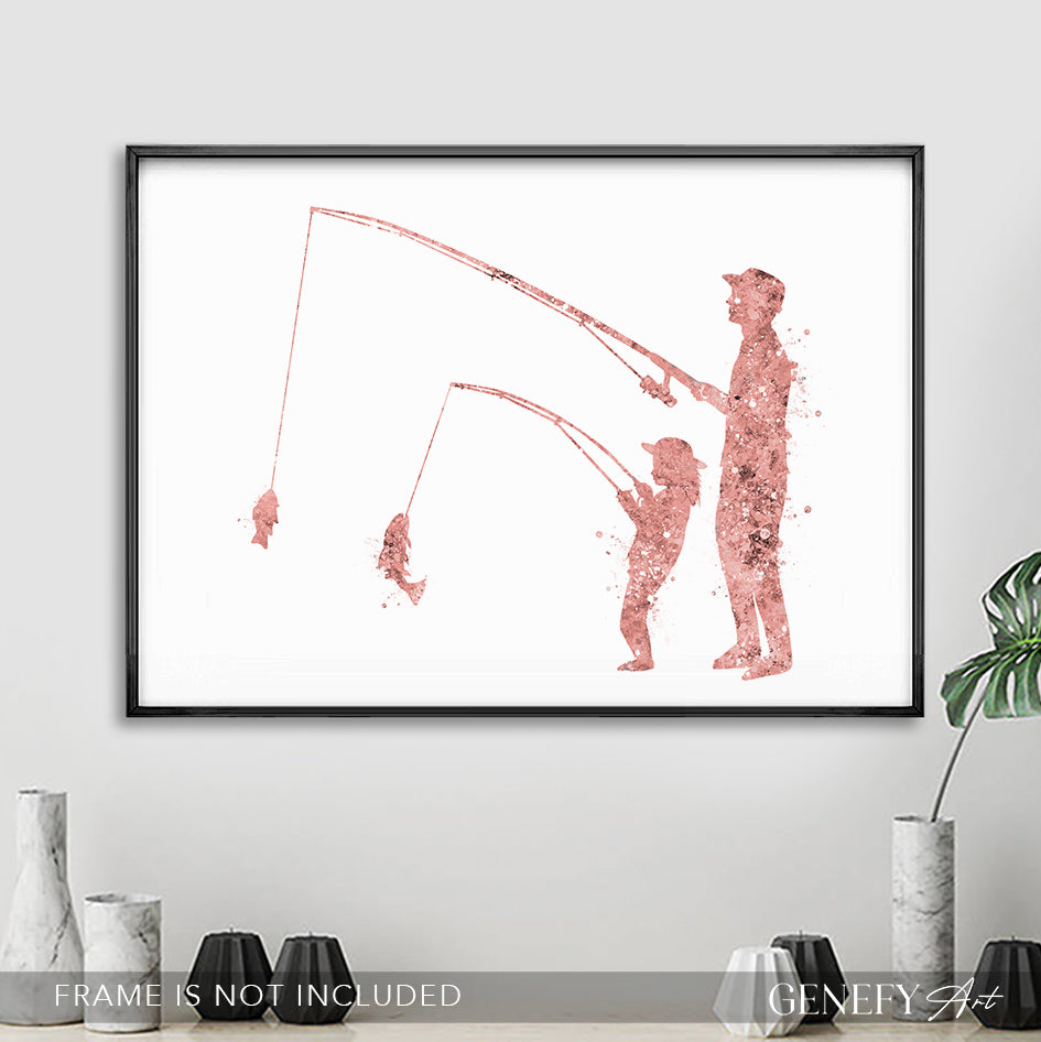 Father and Daughter Fishing Art Print