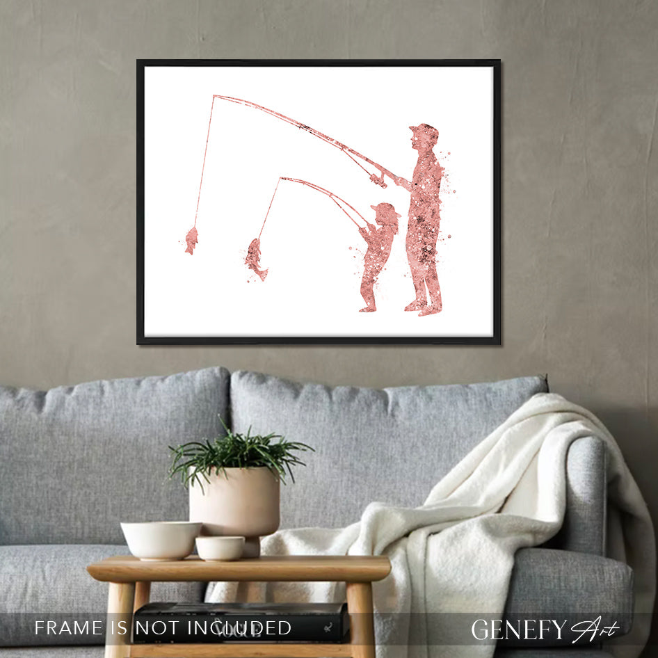 Father and Daughter Fishing Art Print