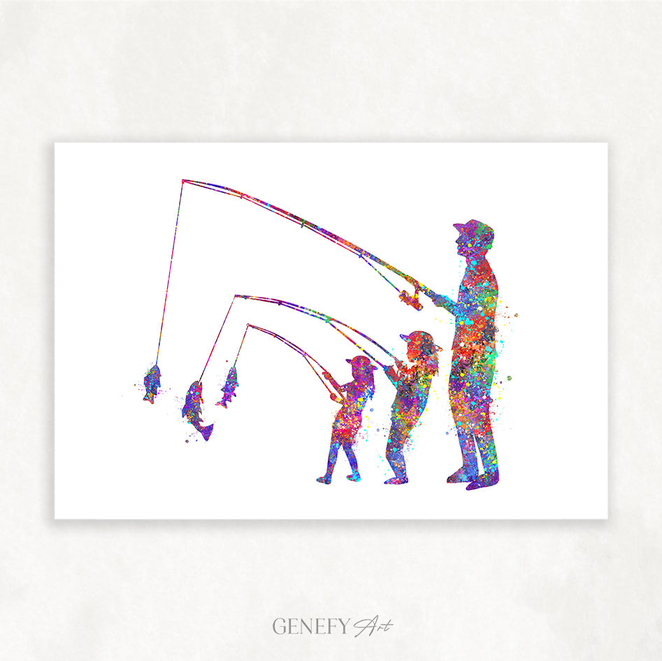 Father and Daughters Fishing Art Print