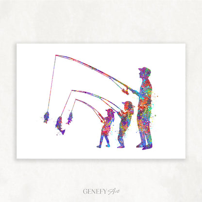Father and Daughters Fishing Art Print