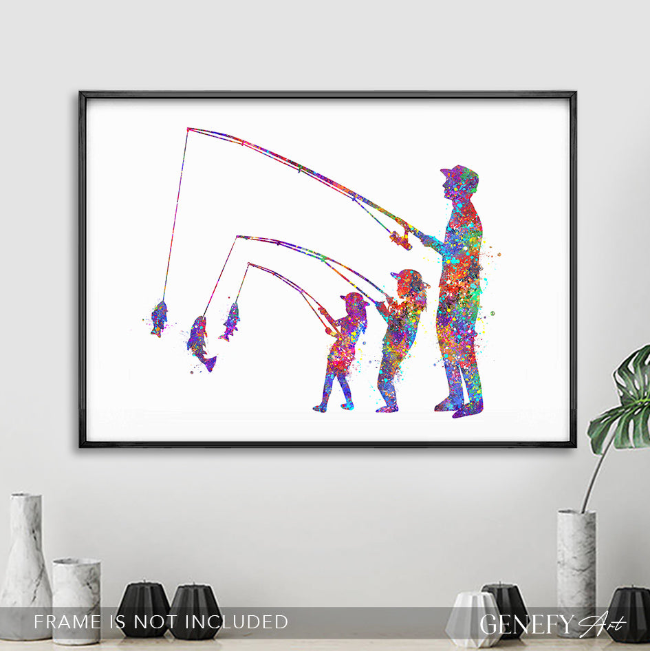 Father and Daughters Fishing Art Print