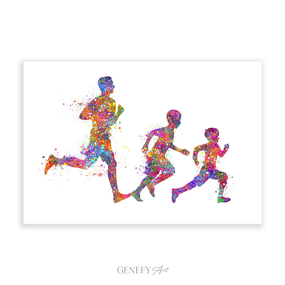 Father and Son Running Watercolour Print