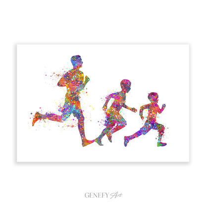 Father and Son Running Watercolour Print