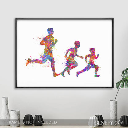 Father and Son Running Watercolour Print