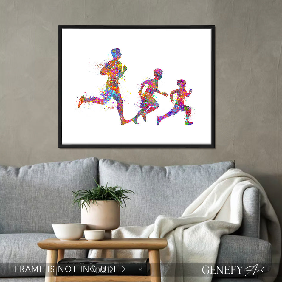 Father and Son Running Watercolour Print