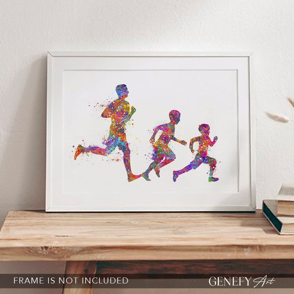 Father and Son Running Watercolour Print