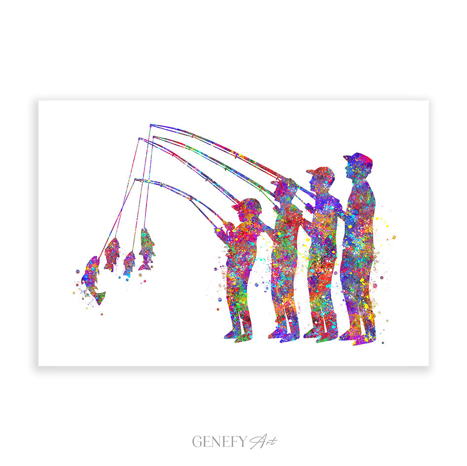Father and 3 Sons Fishing Art Print