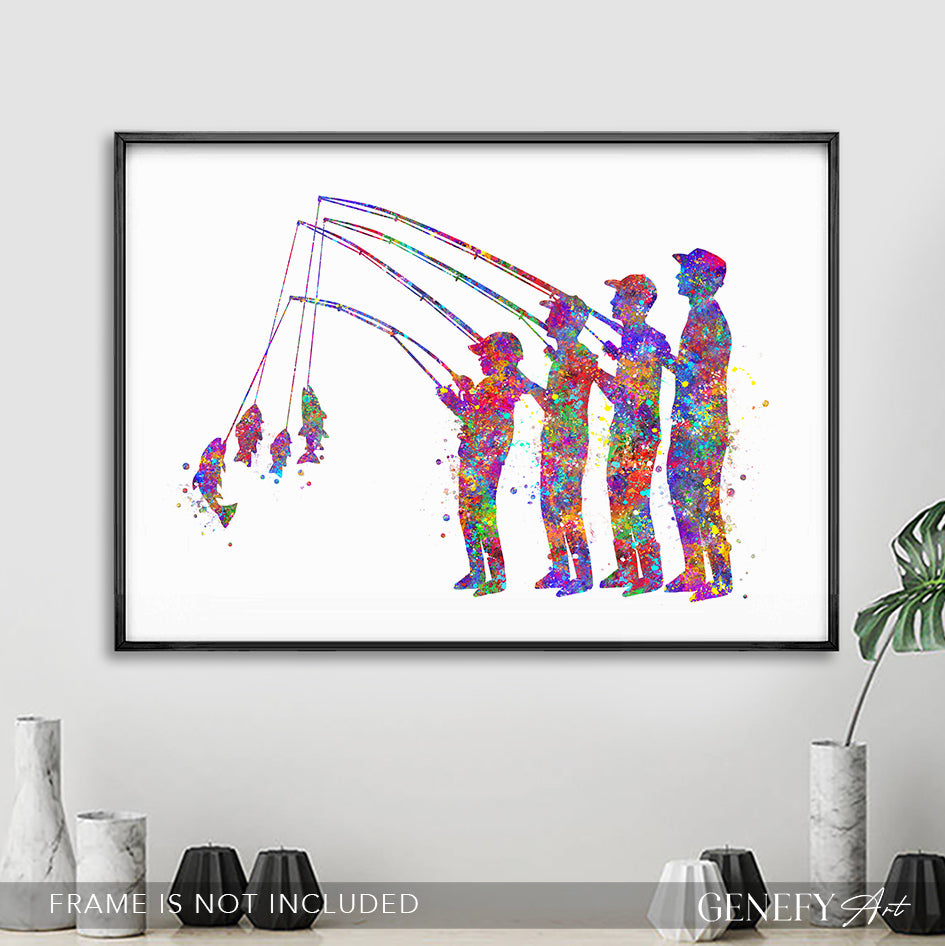 Father and 3 Sons Fishing Art Print