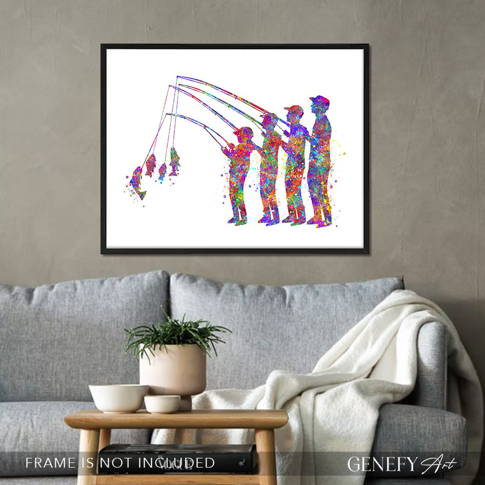 Father and 3 Sons Fishing Art Print