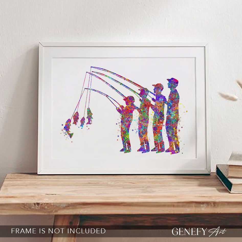 Father and 3 Sons Fishing Art Print
