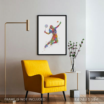 Female Badminton Player Watercolour Print