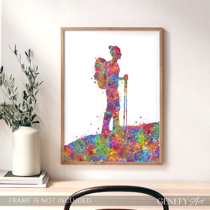 Female Hiking Watercolour Print