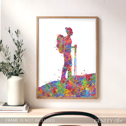 Female Hiking Watercolour Print