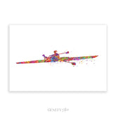 Solo Female Rower with Pet Dog Watercolour Art Print