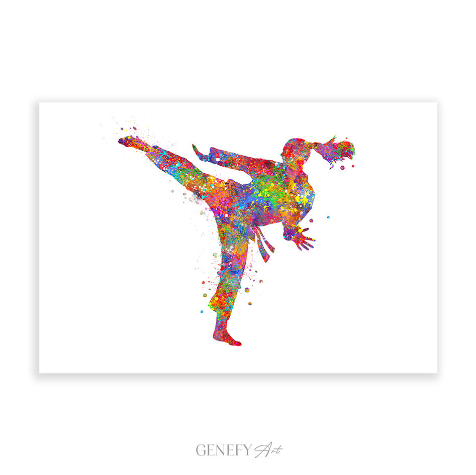 Female Taekwondo Watercolour Art Print