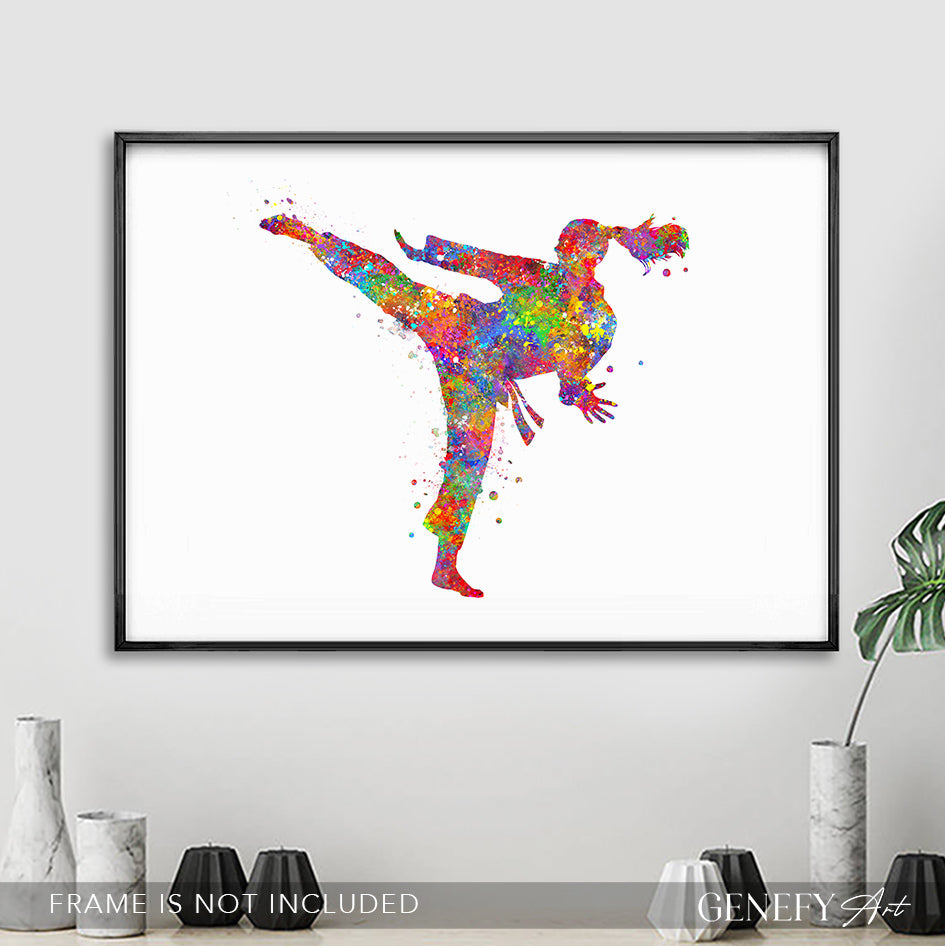 Female Taekwondo Watercolour Art Print