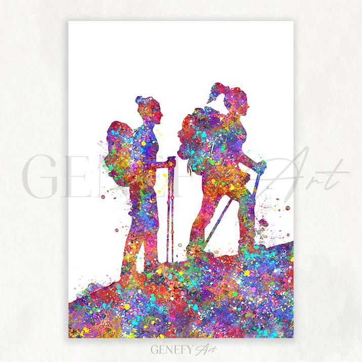 Female Hikers Watercolour Print