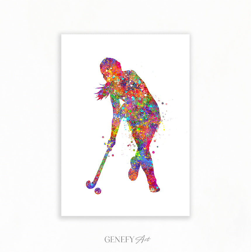 Female Field Hockey Watercolour Art Print