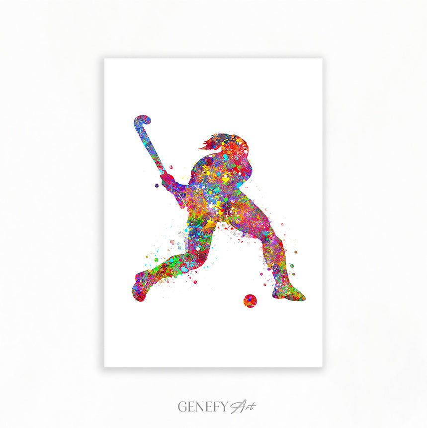 Female Field Hockey Watercolour Art Print