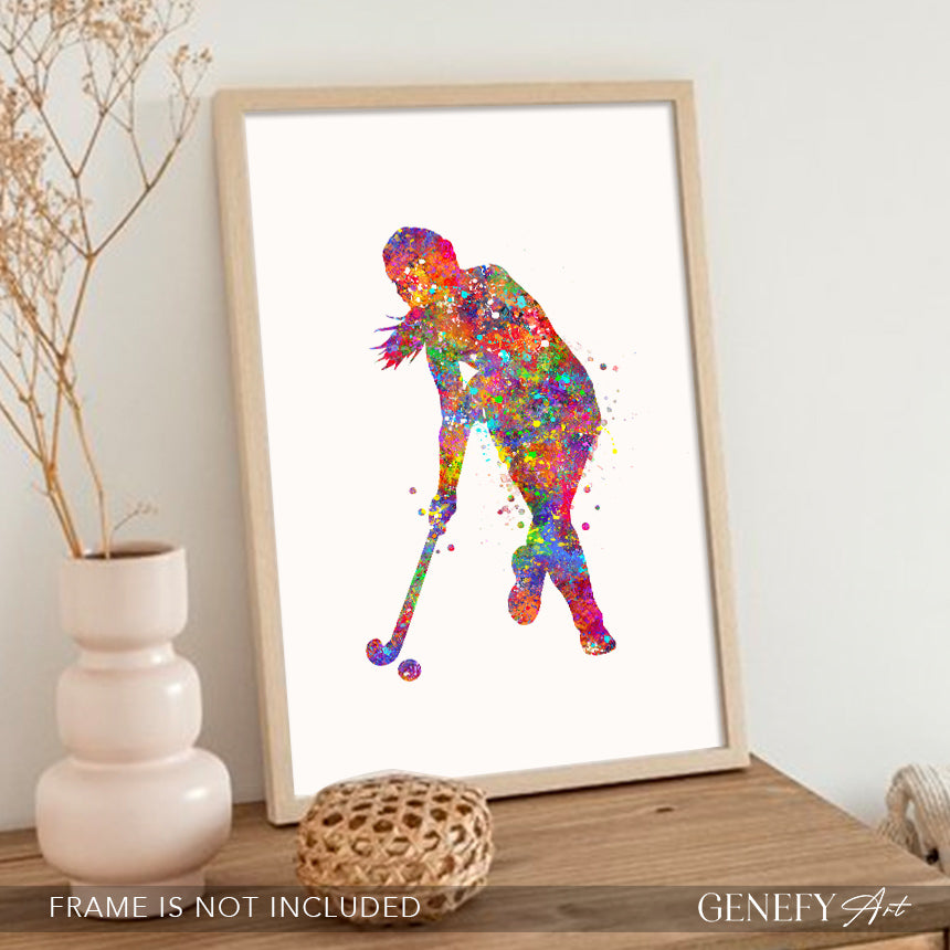 Female Field Hockey Watercolour Art Print