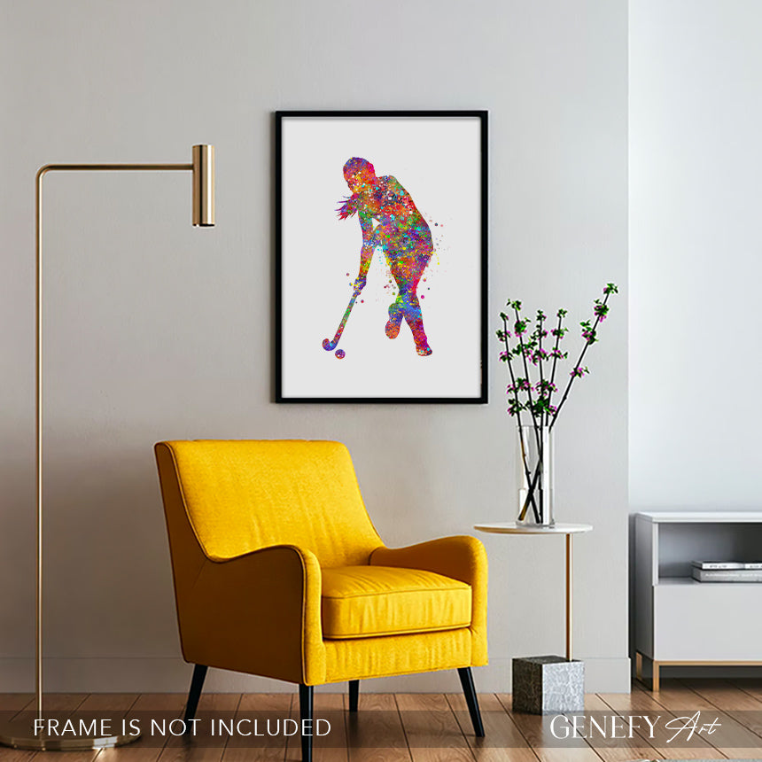 Female Field Hockey Watercolour Art Print
