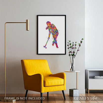 Female Field Hockey Watercolour Art Print