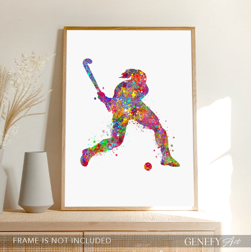 Female Field Hockey Watercolour Art Print