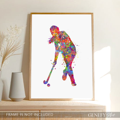 Female Field Hockey Watercolour Art Print