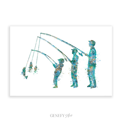 Father and 2 Sons Fishing Art Print