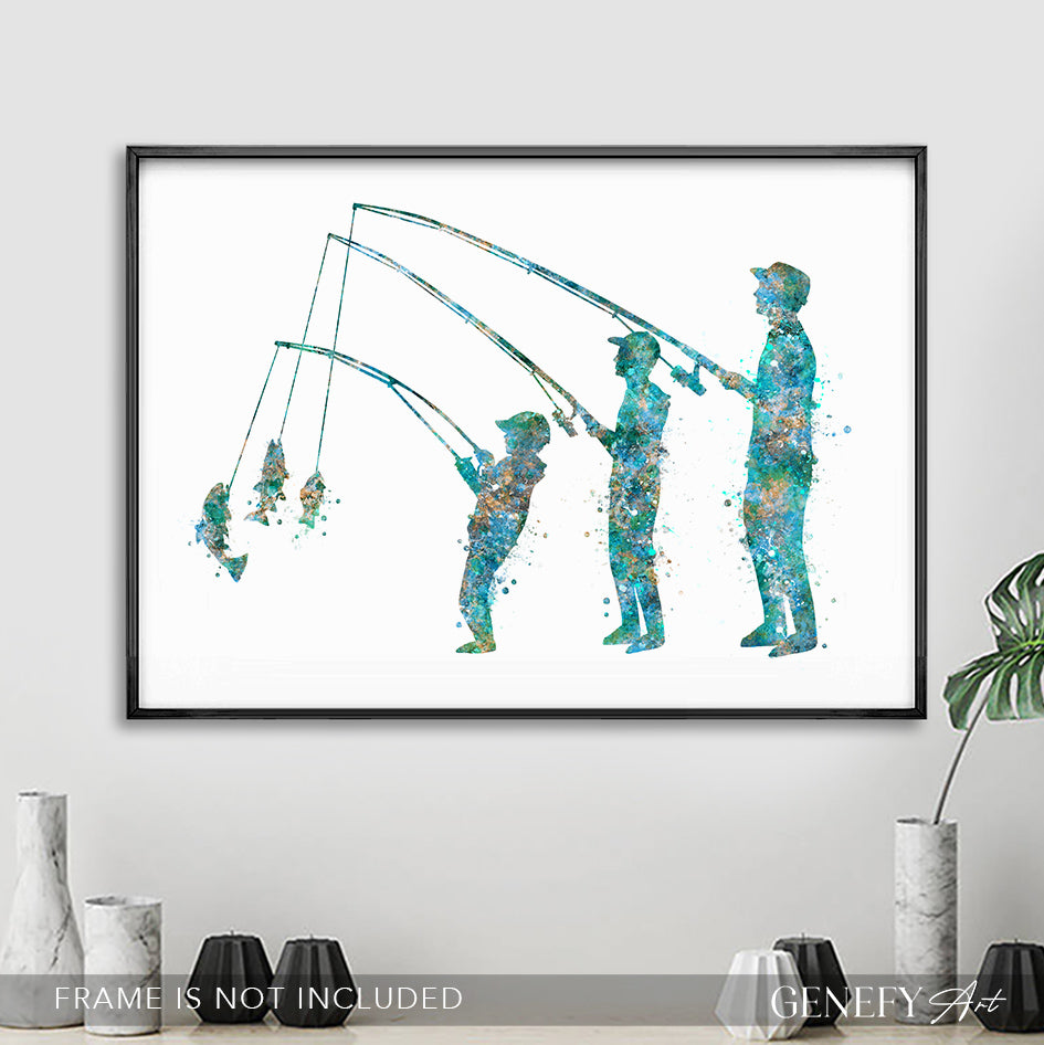 Father and 2 Sons Fishing Art Print