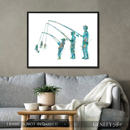 Father and 2 Sons Fishing Art Print