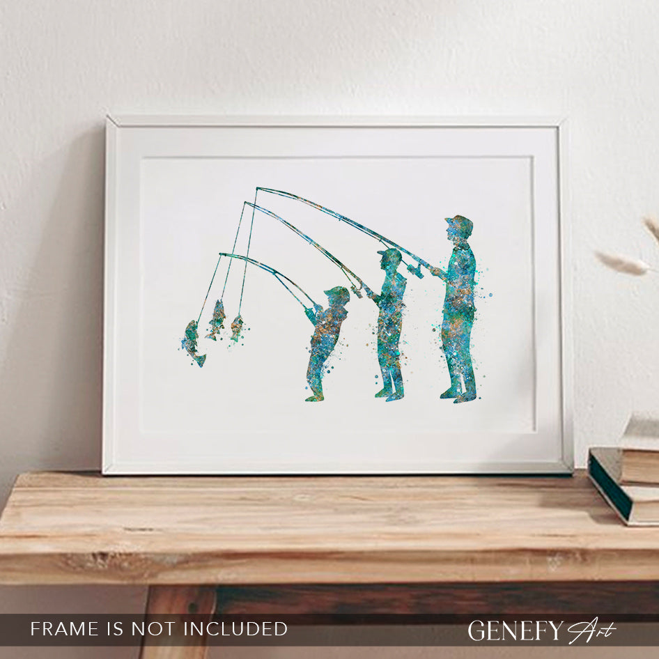 Father and 2 Sons Fishing Art Print