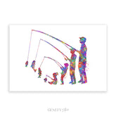 Fishing Family of 4 Watercolour Art Print