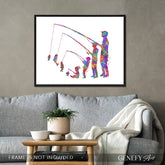 Fishing Family of 4 Watercolour Art Print