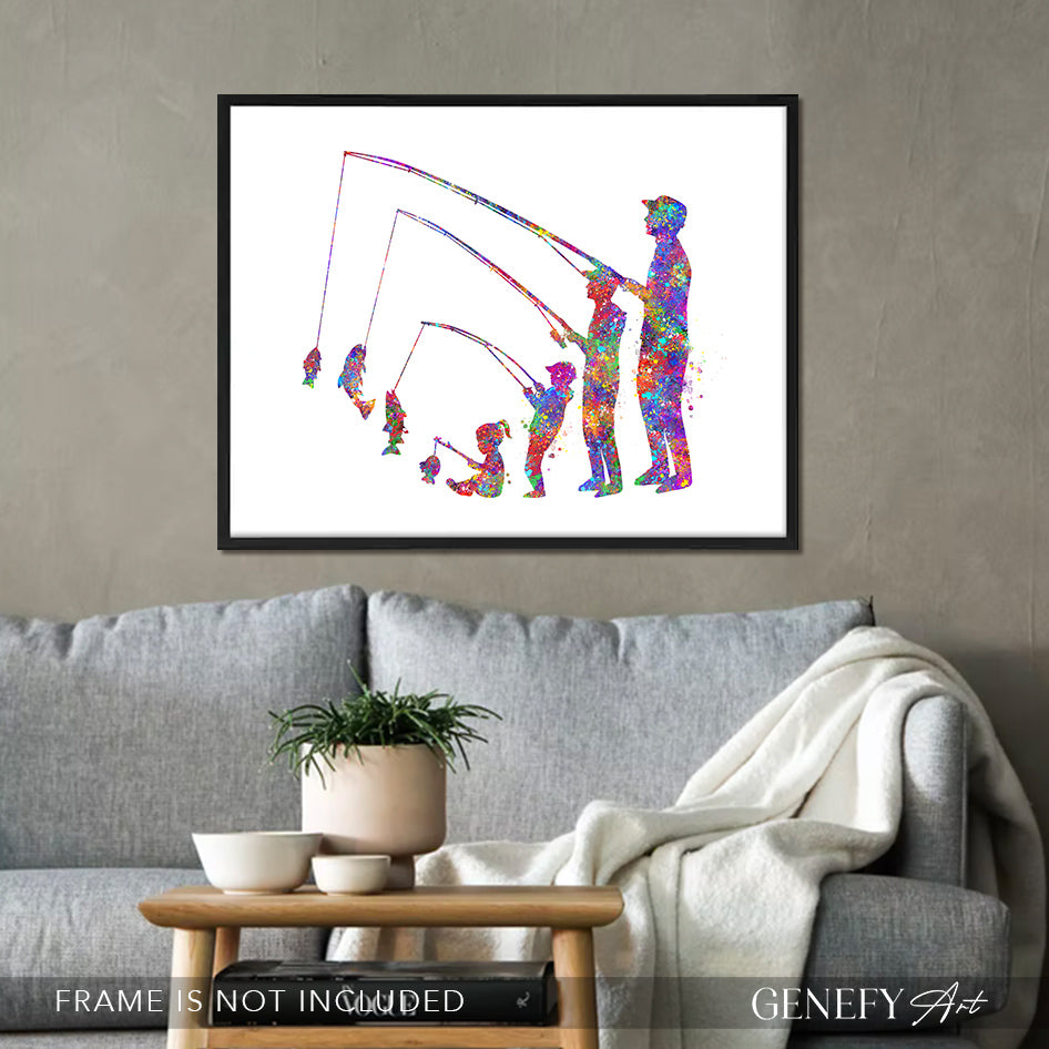 Fishing Family of 4 Watercolour Art Print