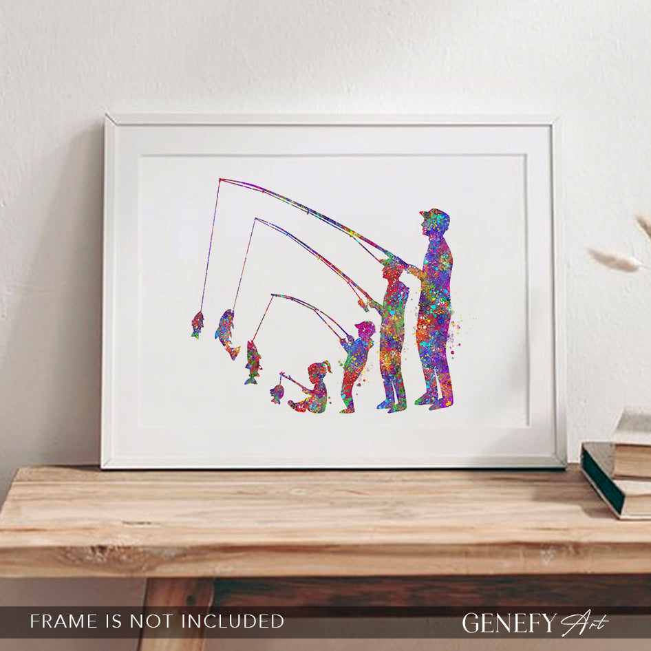 Fishing Family of 4 Watercolour Art Print