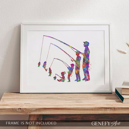 Fishing Family of 4 Watercolour Art Print
