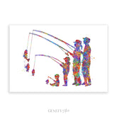 Fishing Family of 4 Watercolour Art Print