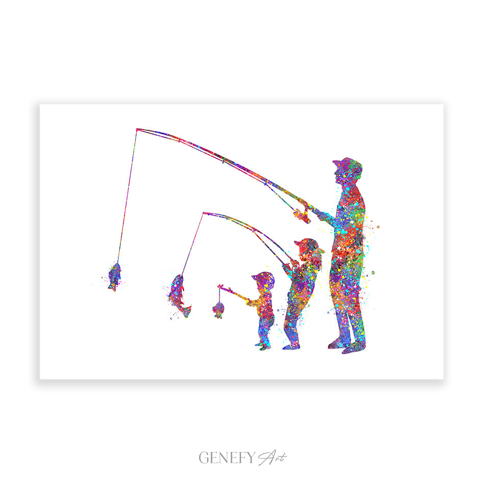 Father, Daughter and Baby Fishing Art Print