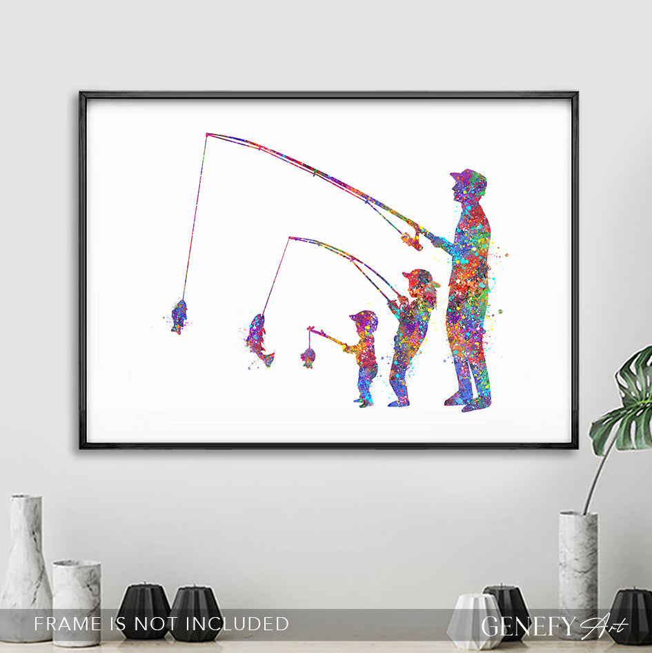 Father, Daughter and Baby Fishing Art Print