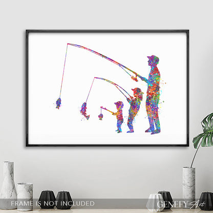 Father, Daughter and Baby Fishing Art Print