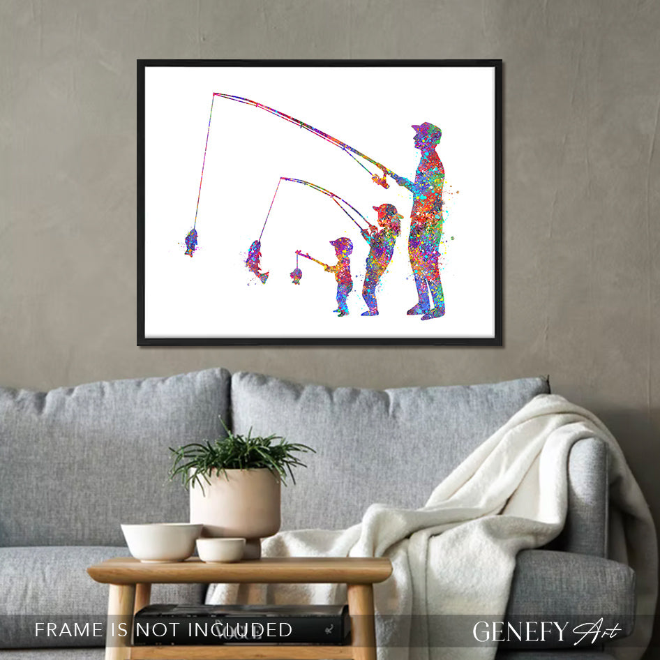 Father, Daughter and Baby Fishing Art Print