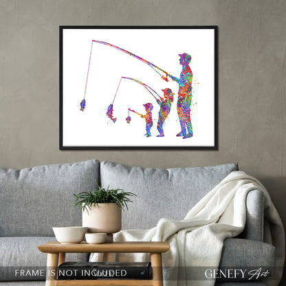 Father, Daughter and Baby Fishing Art Print