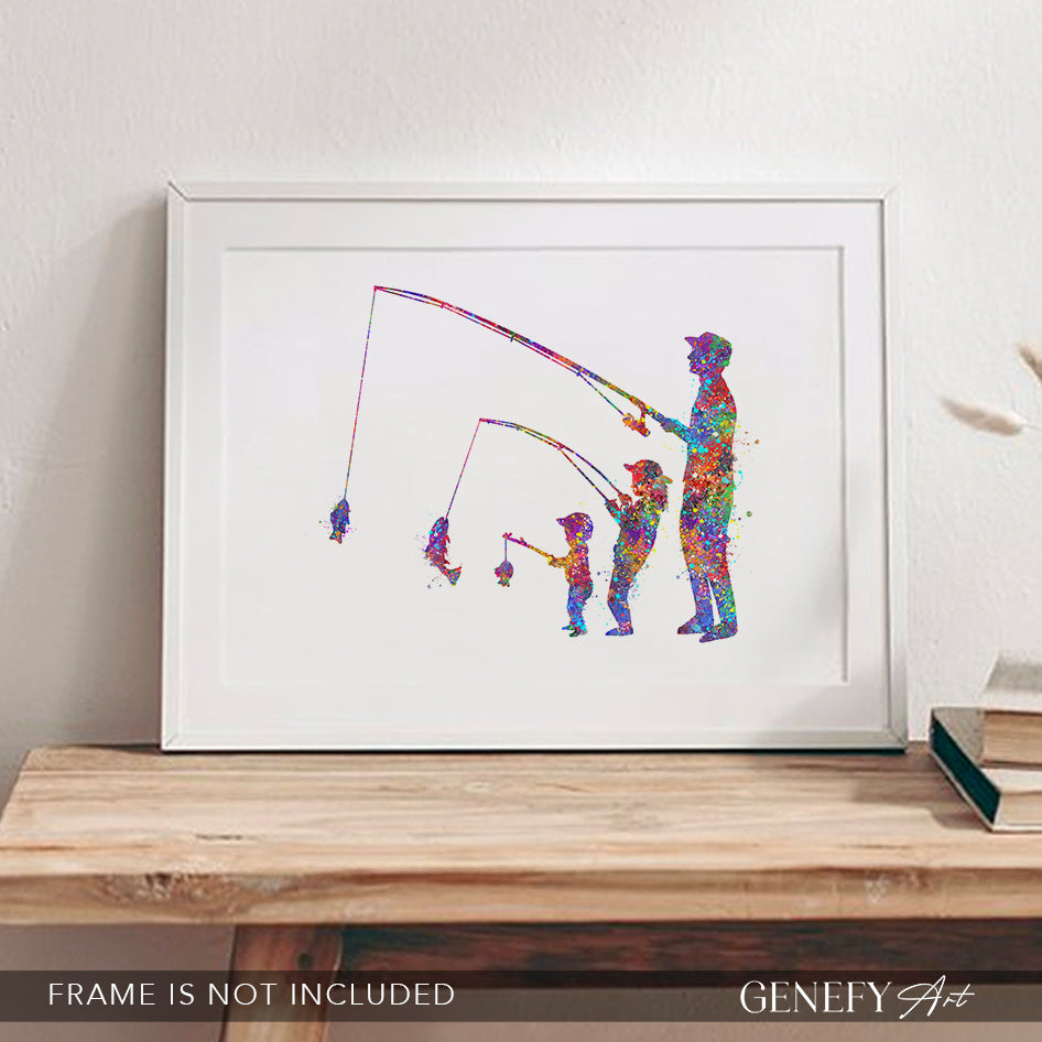 Father, Daughter and Baby Fishing Art Print