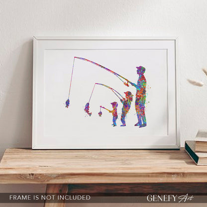 Father, Daughter and Baby Fishing Art Print