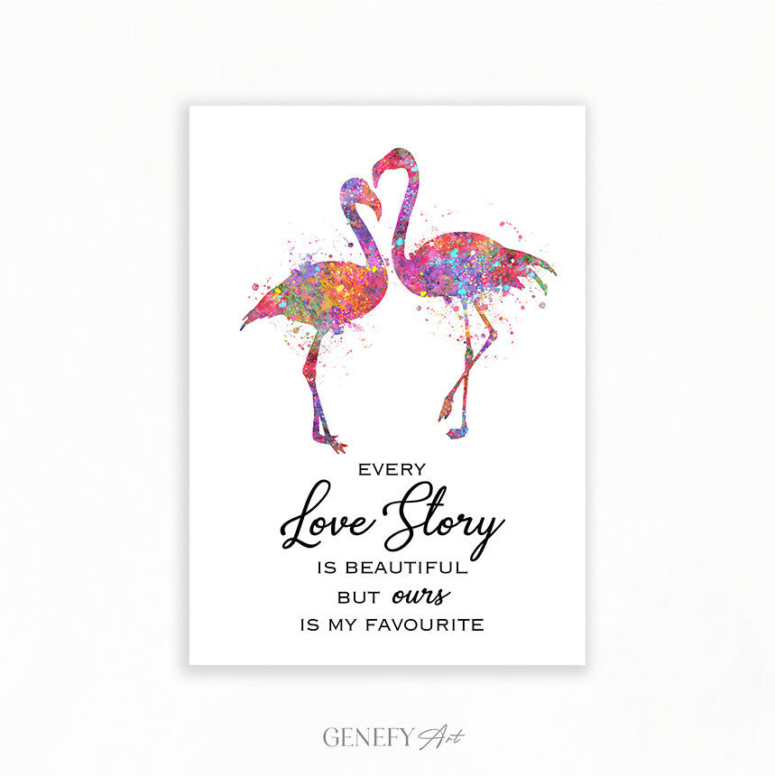 Flamingo Couple Love Quote Watercolour Print